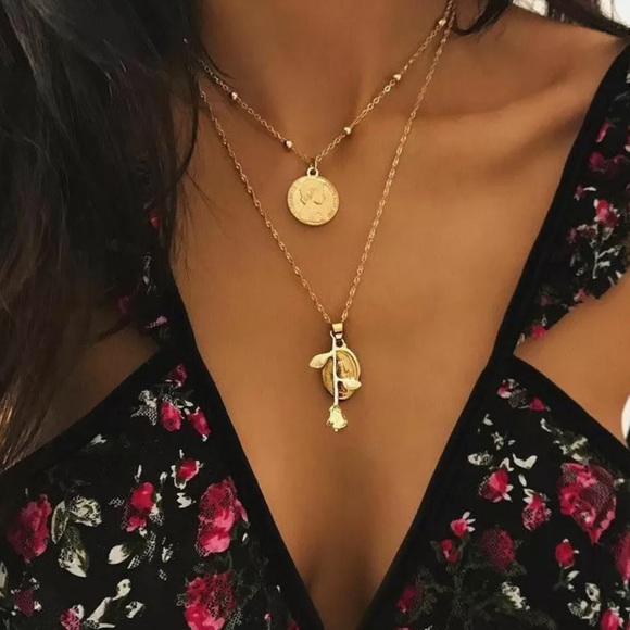 gallery_of_gems Jewelry - Virgin Mary Rose Coin Gold Layered Boho Necklace!